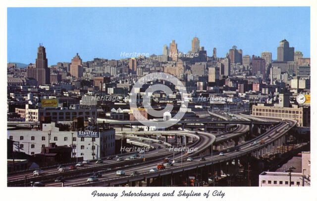 Freeway interchanges and skyline of San Francisco, California, USA, 1957. Artist: Unknown
