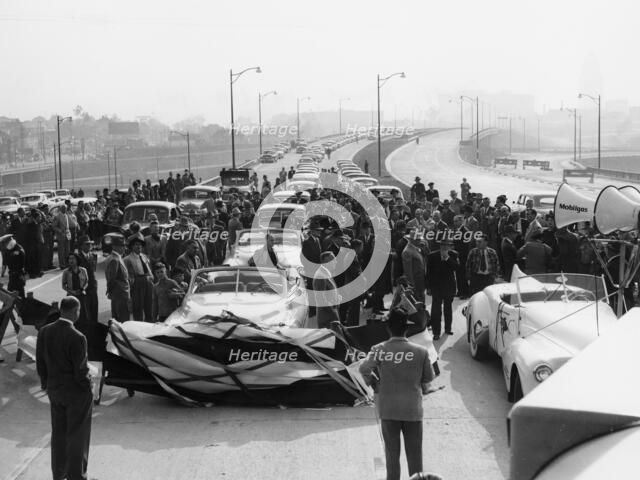Freeway opening, possibly the Ventura Freeway in Los Angeles, California, USA, late 1940s. Artist: Unknown