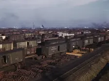Freight cars being maneuvered in a Chicago and North Western railroad yard, Chicago, Ill., 1942. Creator: Jack Delano