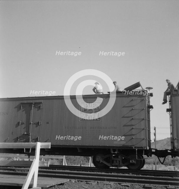 Freight moving east near Odessa, Texas, 1937. Creator: Dorothea Lange.