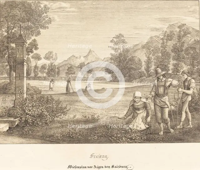 Freitag - Wiesenplan vor Aigen bey Salzburg (Meadow before Aigen near Salzburg), 1823. Creator: Ferdinand Olivier.