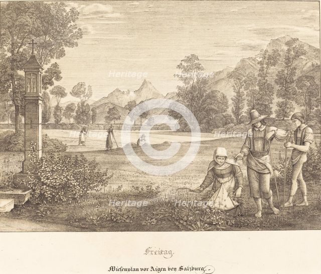 Freitag - Wiesenplan vor Aigen bey Salzburg (Meadow before Aigen near Salzburg), 1823. Creator: Ferdinand Olivier.