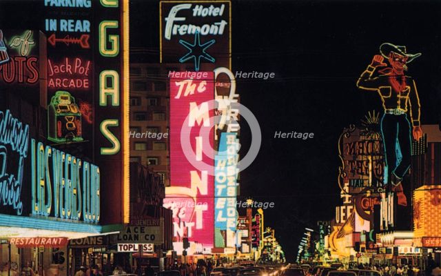 Fremont Street at night, Las Vegas, Nevada, USA, 1968. Artist: Unknown