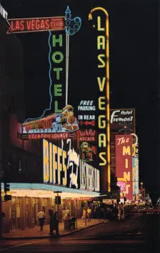 Fremont Street at night, Las Vegas, Nevada, USA, 1968