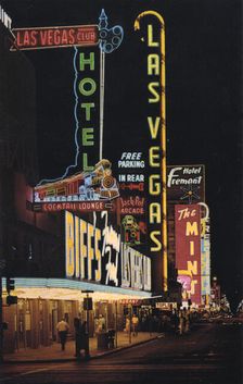 Fremont Street at night, Las Vegas, Nevada, USA, 1968