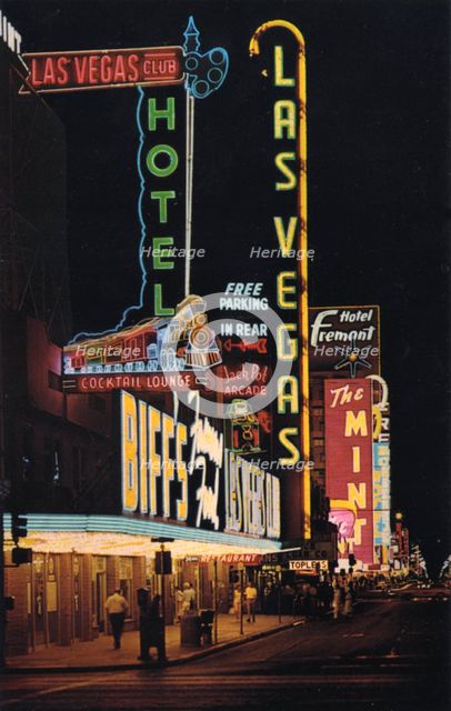 Fremont Street at night, Las Vegas, Nevada, USA, 1968. Artist: Unknown