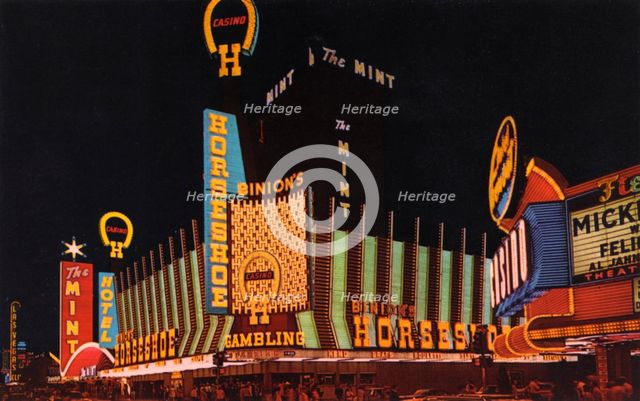 Fremont Street at night, Las Vegas, Nevada, USA, 1968. Artist: Unknown