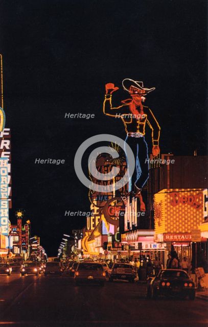 Fremont Street at night, Las Vegas, Nevada, USA, 1968. Artist: Unknown