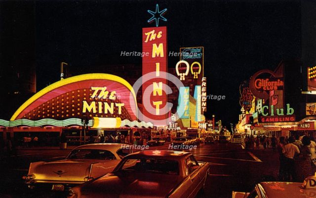 Fremont Street at night, Las Vegas, Nevada, USA, 1968. Artist: Unknown