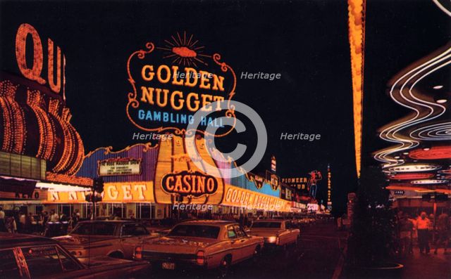 Fremont Street at night, Las Vegas, Nevada, USA, 1968. Artist: Unknown