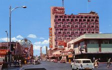 Fremont Street from Third Street, Las Vegas, Nevada, USA, 1956