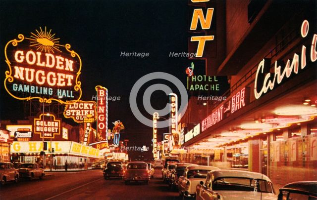 Fremont Street from Second Street, Las Vegas, Nevada, USA, 1956. Artist: Unknown