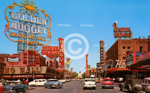 Fremont Street from Second Street, Las Vegas, Nevada, USA, 1956. Artist: Unknown