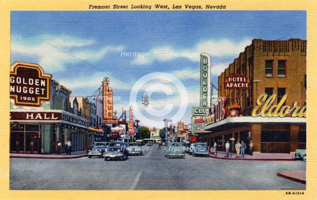 'Fremont Street Looking West, Las Vegas, Nevada', postcard, 1946. Artist: Unknown