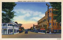 Fremont Street Looking East, Las Vegas, Nevada postcard, 1936