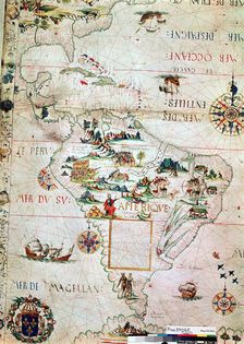 French Map of Central and South America, French, 1550