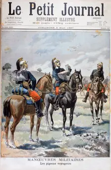 French military manoeuvres: using carrier pigeons to communicate, 1897. Creator: Oswaldo Tofani