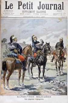 French military manoeuvres: using carrier pigeons to communicate, 1897. Creator: Oswaldo Tofani