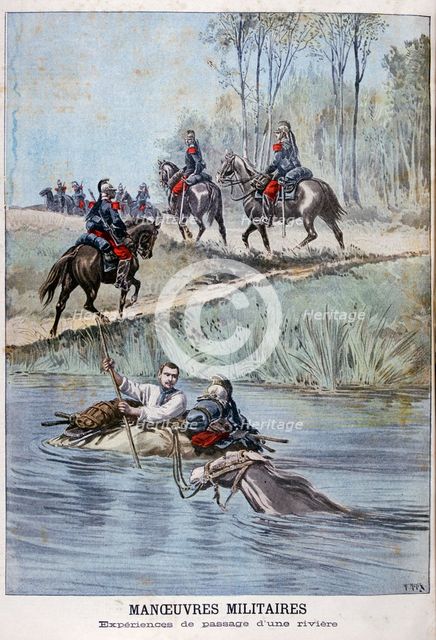 French military maneuvers, fording a river, 1898. Artist: Henri Meyer