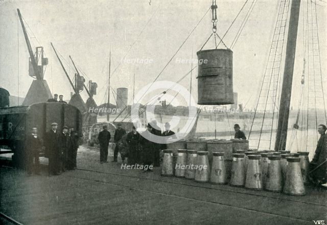 'French Milk Being Landed at Southampton', 1902. Creator: Unknown.
