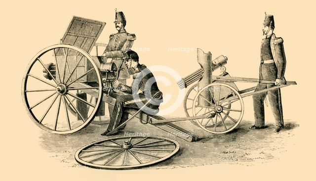 'French Mitrailleuse in Action', c1872. Creator: Unknown.