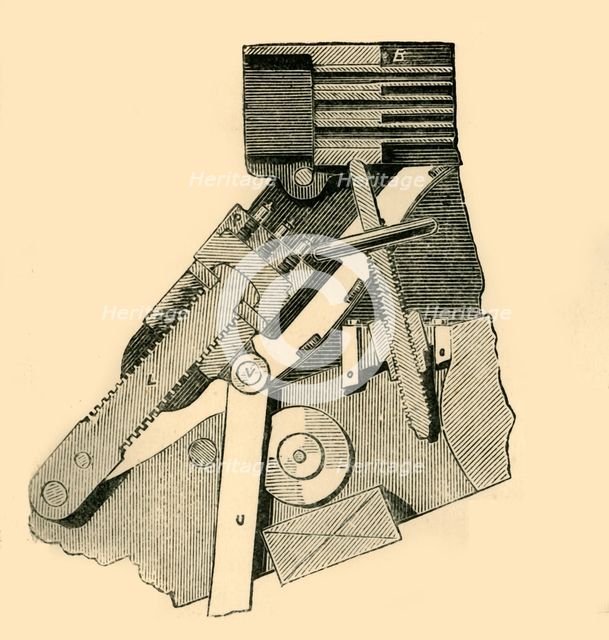 'French Mitrailleuse - Section of the Breech (with the Block or Closer Drawn Down)', c1872.  Creator: Unknown.
