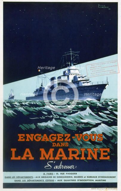 French Navy recruitment poster, c1930-1945. Artist: Roger Levasseur