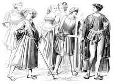 French noblemen and women, a yeomen of the guard, and a gentleman, 15th century (1849)