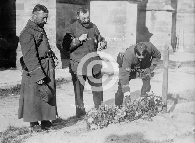 French Officers at graves of comrades, 1914. Creator: Bain News Service.