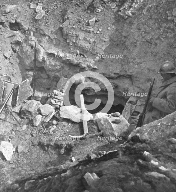 French Attack North of Hurtebise; Southern entrance to the Dragon cave,..., 1917. Creator: Unknown.