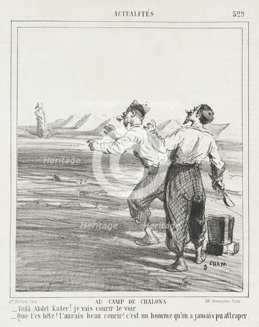 French: Au camp de Chalons -Voila Abdel Kader! Je vais courir le voir -Que t'es bête!..., 1865. Creator: Cham.
