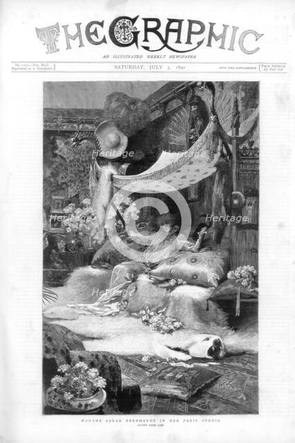 French actress Sarah Bernhardt in her Paris studio, France, 1890. Artist: Unknown