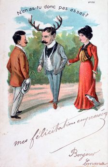 French adultery caricature postcard, c1900