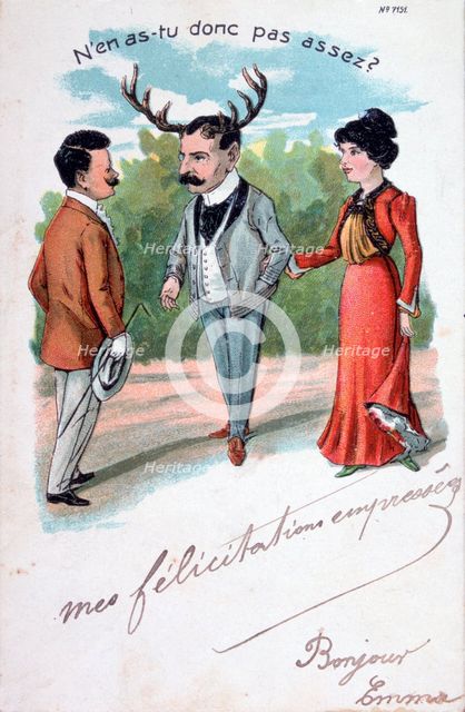 French adultery caricature postcard, c1900. Artist: Unknown