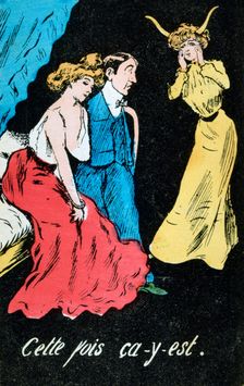 French adultery caricature postcard, c1900