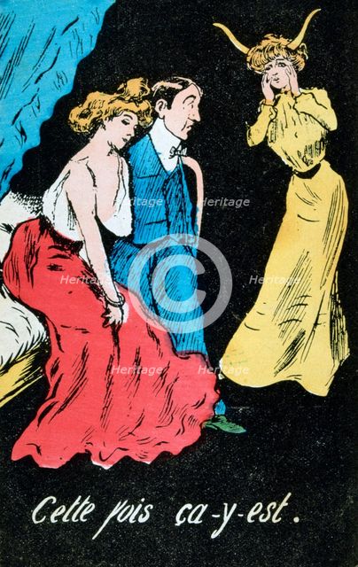 French adultery caricature postcard, c1900. Artist: Unknown