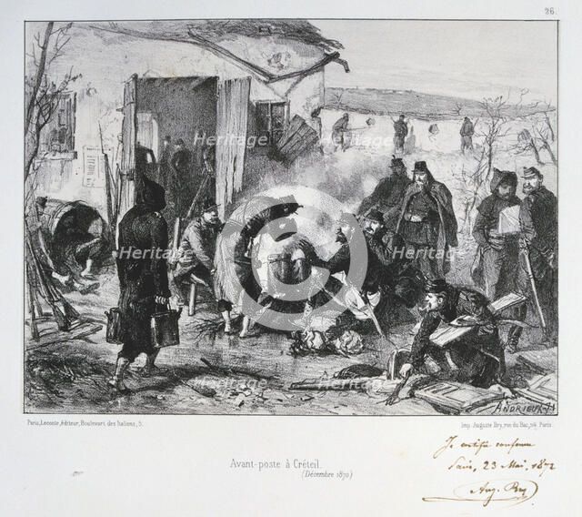 French advanced guard post at Creteil, Siege of Paris, Franco-Prussian War, December 1870 (1872). Artist: Auguste Bry