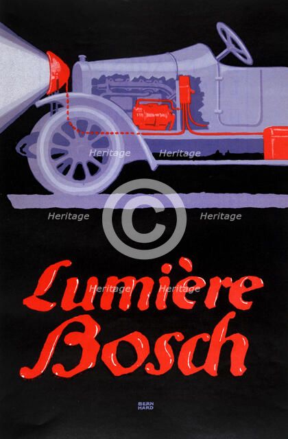French advertisement for Bosch car headlamps, 1913. Artist: Bern Hard