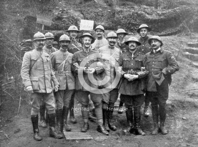 French and English officers at Mount Kemmel near Ypres, Belgium, April 1918. Artist: Unknown