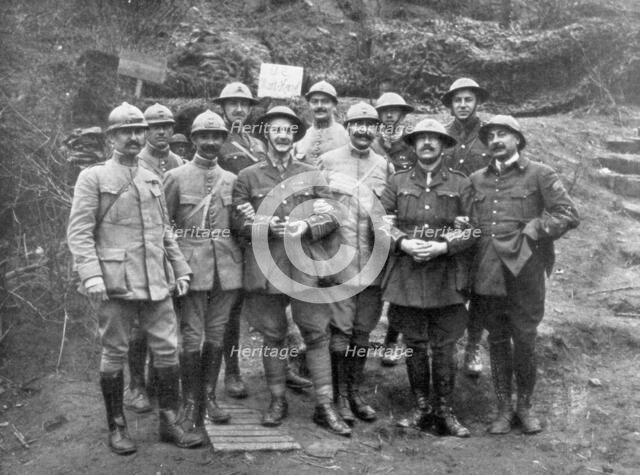 French and English officers at Mount Kemmel near Ypres, Belgium, April 1918. Artist: Unknown
