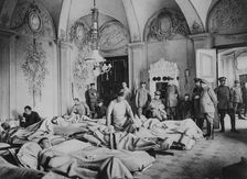 French and German wounded in a chateau in France, World War I, 1915