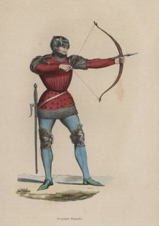 French archer, engraving, 1845, copy of a miniature of Froissart Chronicles
