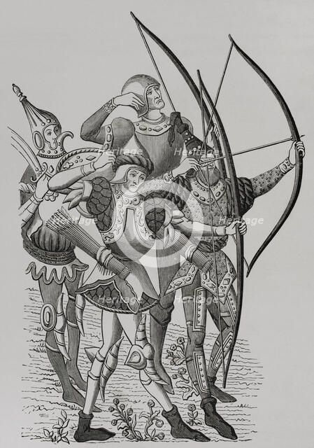 French archers of the 15th century, (1877).  Creator: Unknown.