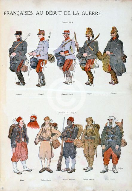 French army uniforms, World War One, 1914. Artist: Unknown