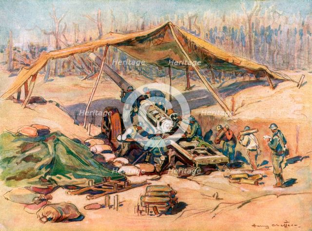 French artillery position, France, 1918, (1926).Artist: Henry Cheffer