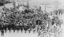 French band & U.S. troops, 1917 or 1918. Creator: Bain News Service