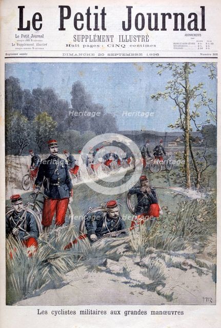French bicycle corp on military maneuvers, 1896. Artist: Henri Meyer