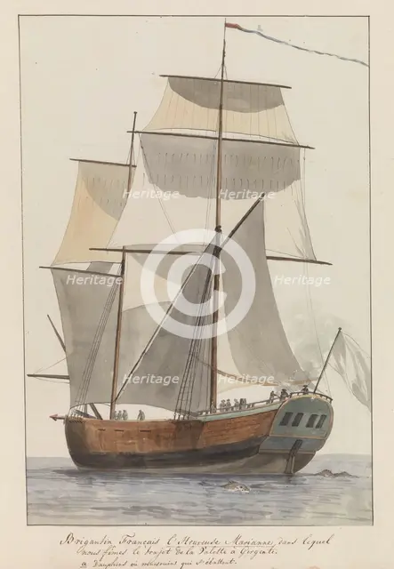 French brigantine ship l'Heureuse Marianne on tour from Valetta to..., 1778. Creator: Louis Ducros.