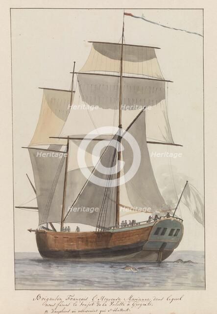 French brigantine ship l'Heureuse Marianne on tour from Valetta to..., 1778. Creator: Louis Ducros.