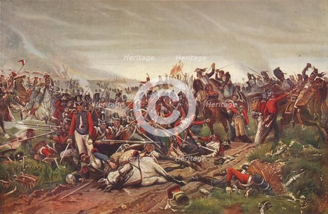 French cuirassiers charging a British infantry square at the Battle of Waterloo, 1815 (1906). Artist: P Jazet.